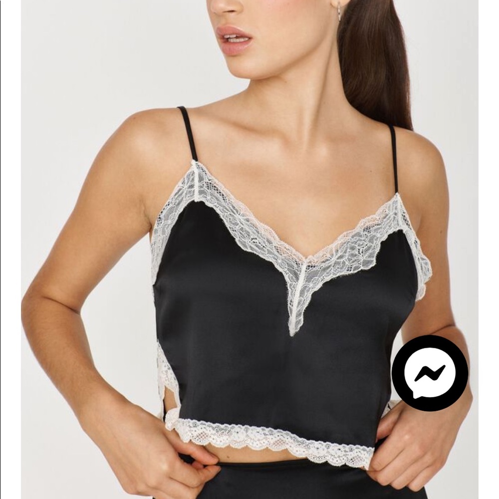 garage satin lace cami tee